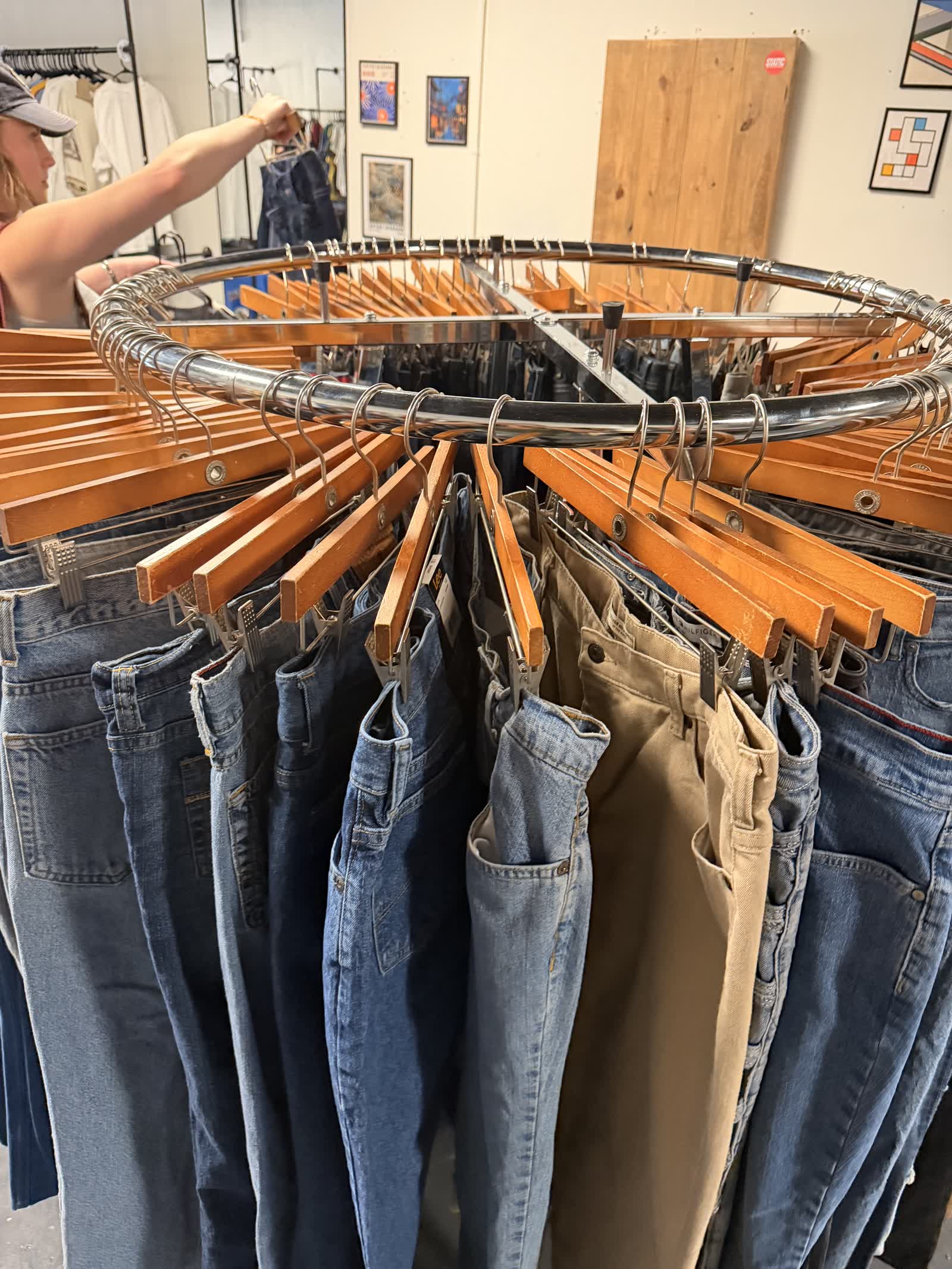 Rack of vintage jeans — Levi's, Wranglers, and more at Nine99